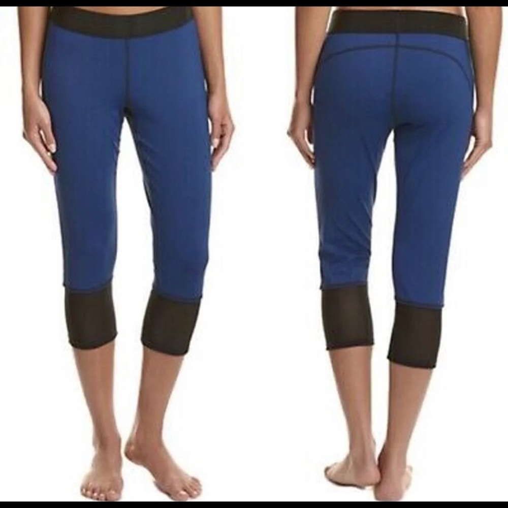 Derek Lam Athleta leggings small blue black mesh cropped running workout